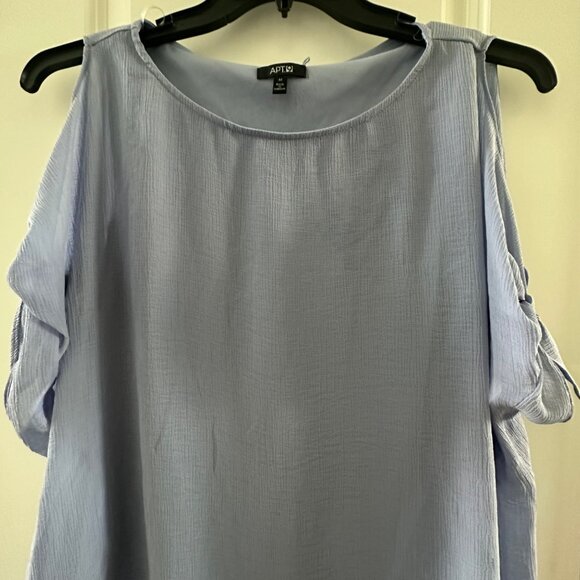 Apt. 9 Womens Light Blue Cold Shoulder Blouse With Tie Sleeves - Picture 7 of 9